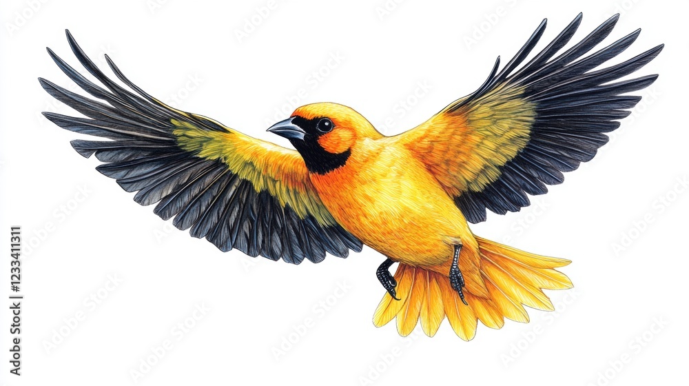 Obraz premium Vibrant Yellow Bird in Flight with Detailed Feather Patterns