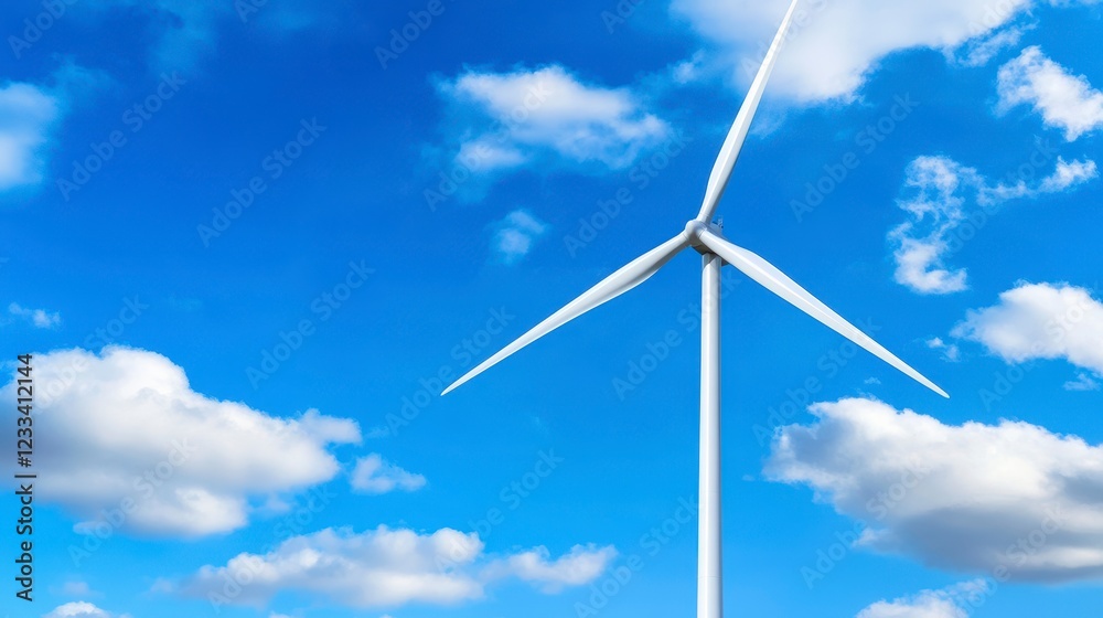 Wind Turbine Against Bright Blue Sky and Wispy White Clouds Wind Turbine Against Bright Blue Sky and Wispy White Clouds