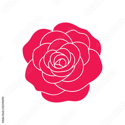 Rose Flower Cute Icon vector art Flat Design. Roses tattoo sign. Romantic silhouette rose flower symbol icon black, red isolated illustration on a white background.