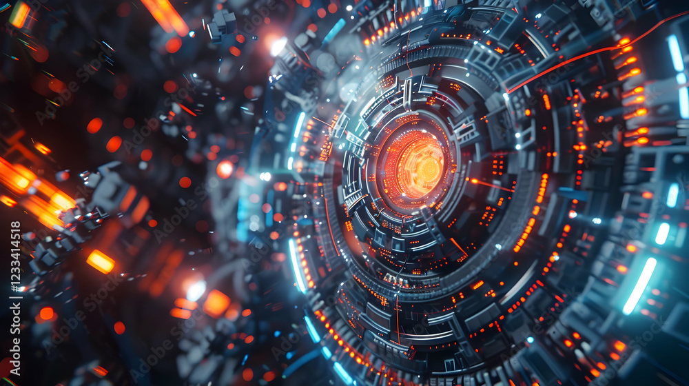 Obraz premium A futuristic, abstract representation of technology with glowing elements and intricate designs.