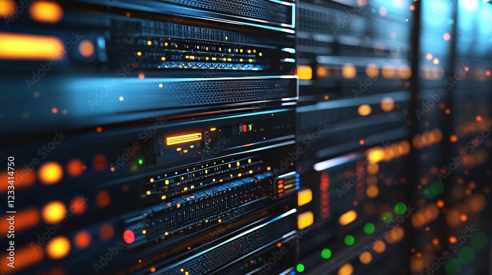 Powerful Server Rack Data Center Technology Network Lights Powerful Server Rack Data Center Technology Network Lights