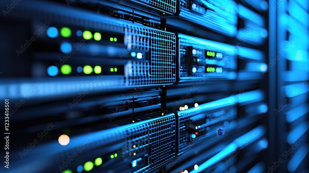 Modern Data Center Server Rack Blue Light Technology Modern Data Center Server Rack Blue Light Technology