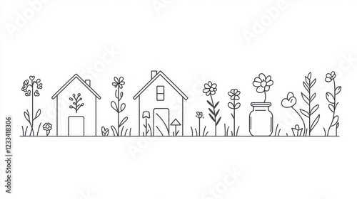 simple architectural logos, delicate floral details, linear house designs, nature inspired icons, minimal wildlife art, ethereal jar illustration, continuous line drawings, organic home symbols, photo