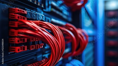 Red Network Cables in Modern Data Center Server Rack Technology