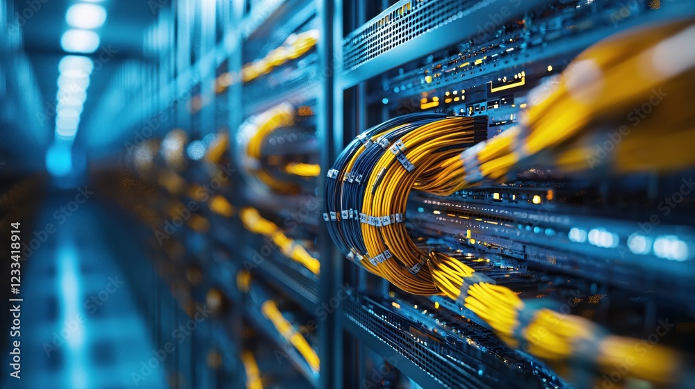 Naklejka premium Network Server Room Cables Technology Data Center Infrastructure