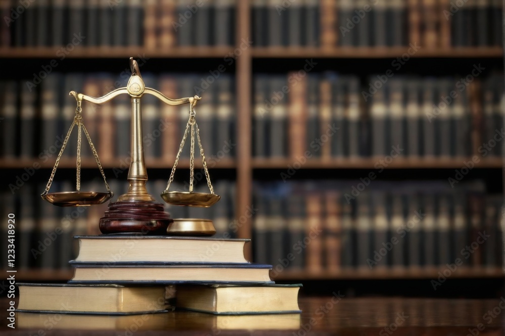 Wooden Gavel and Scales of Justice on Books in Library Symbolic Justice Concept with Peaceful Background. Wooden Gavel and Scales of Justice on Books in Library Symbolic Justice Concept with Peaceful Background.