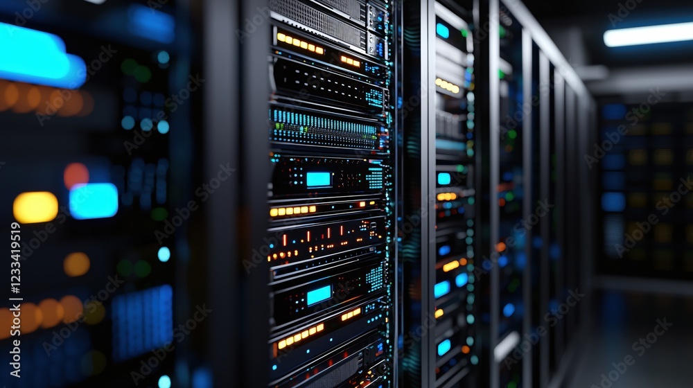 Illuminated Data Center Servers Technology Network Infrastructure Illuminated Data Center Servers Technology Network Infrastructure