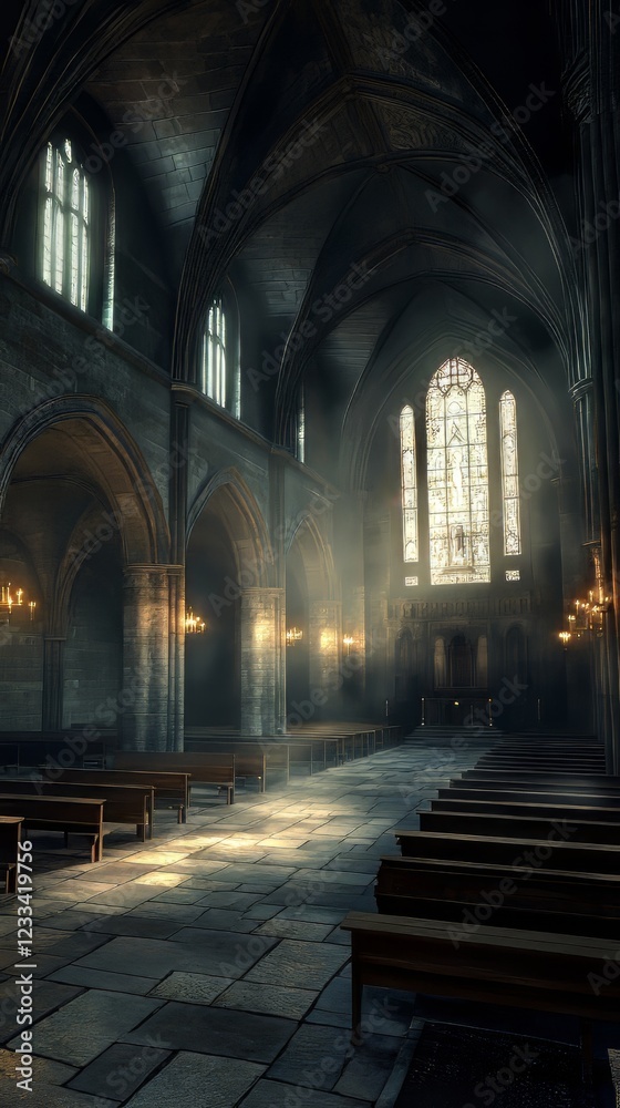 Fototapeta premium Sunlit Gothic church interior