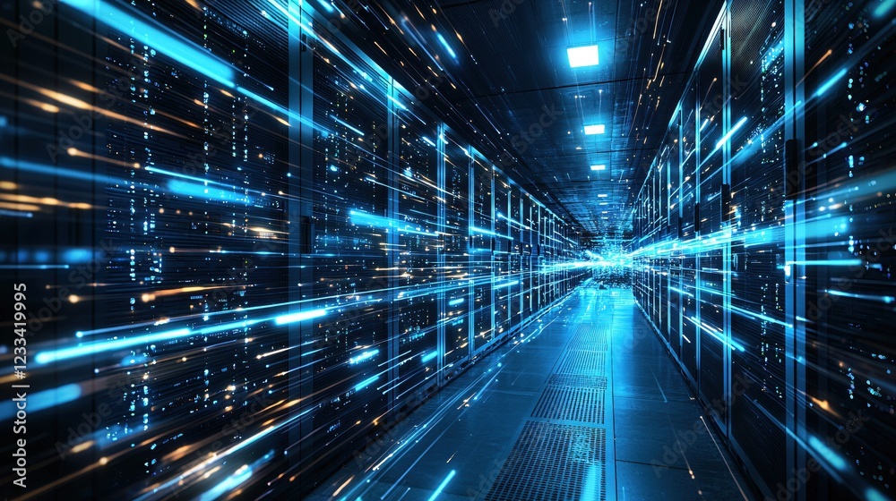 custom made wallpaper toronto digitalFuturistic Data Center Corridor High Tech Server Room Blue Light Streaks