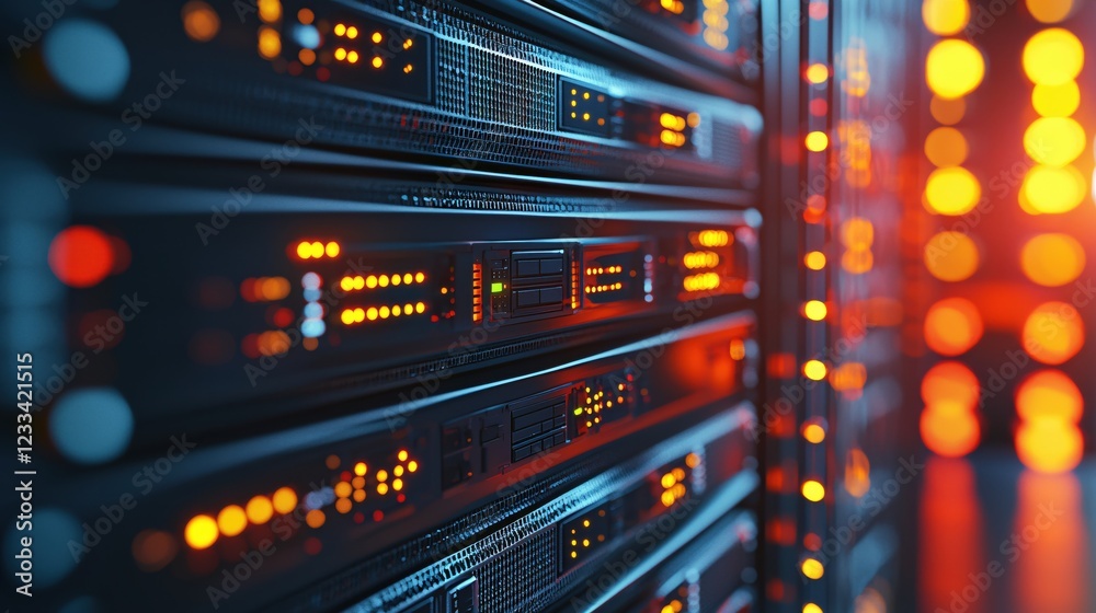 Modern Server Rack Data Center Technology Illuminated Network Modern Server Rack Data Center Technology Illuminated Network