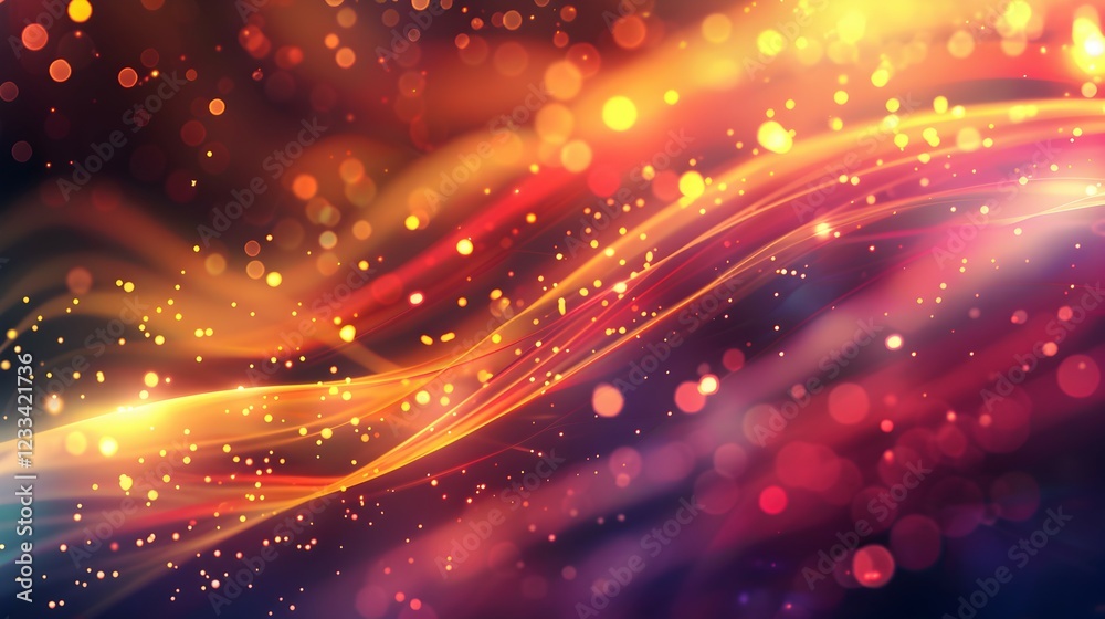 Fototapeta premium A vibrant abstract background with glowing waves and bokeh effects.