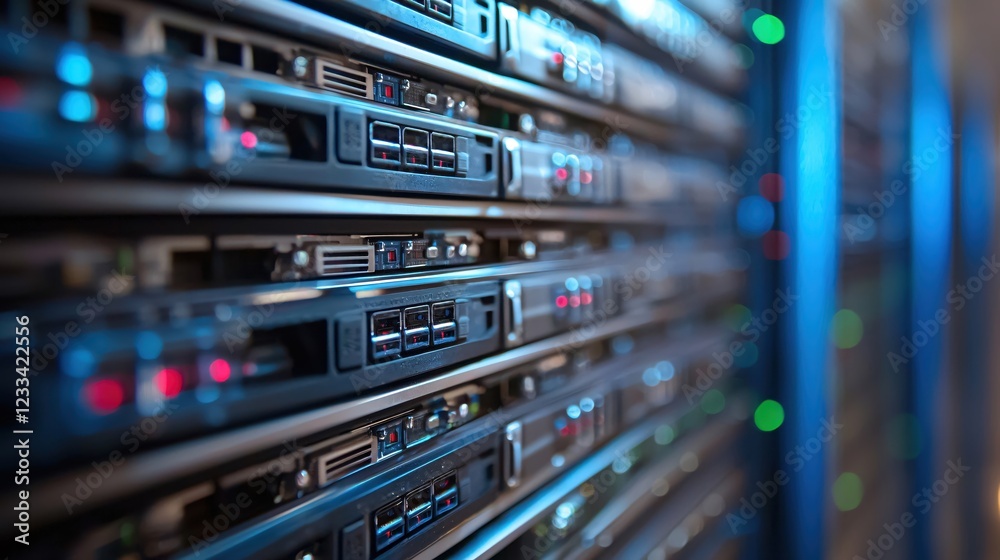 Data Center Server Rack Technology Modern Blue Light Data Center Server Rack Technology Modern Blue Light