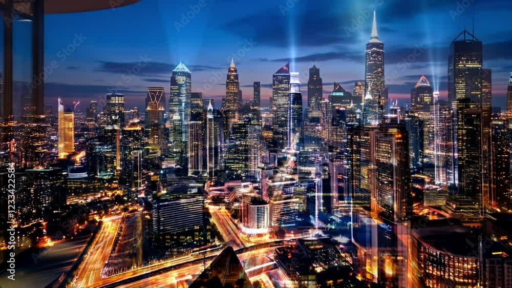 Night City Skyline: A breathtaking panoramic view of a modern city skyline at night, illuminated by bright lights and glowing skyscrapers, capturing the energy and vibrancy of urban life. Night City Skyline: A breathtaking panoramic view of a modern city skyline at night, illuminated by bright lights and glowing skyscrapers, capturing the energy and vibrancy of urban life.
