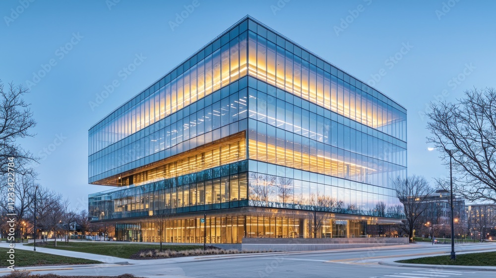 Fototapeta premium Modern glass office building at dusk. (2)