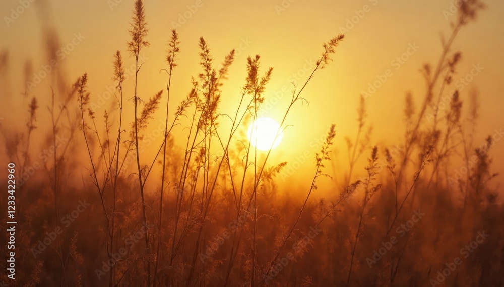 Wild grass field at golden sunset. Concept of nature, beauty, and tranquility. Wild grass field at golden sunset. Concept of nature, beauty, and tranquility.