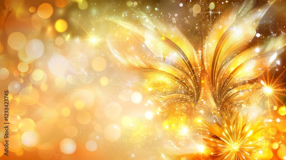 Fototapeta premium Golden Floral Fantasy Sparkling Festive Design