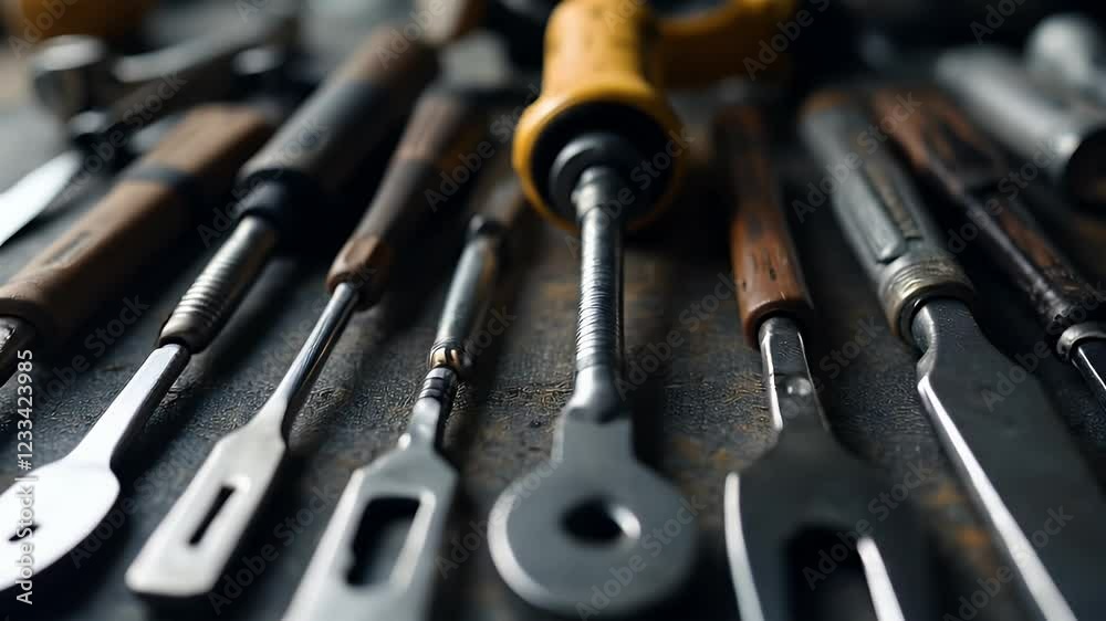 A close-up shot of various antique carving tools arranged on a dark, rustic surface. The image showcases the craftsmanship and detail of the tools. A close-up shot of various antique carving tools arranged on a dark, rustic surface. The image showcases the craftsmanship and detail of the tools.