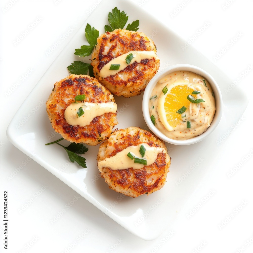 Miniature crab cakes pan-fried to golden perfection Miniature crab cakes pan-fried to golden perfection