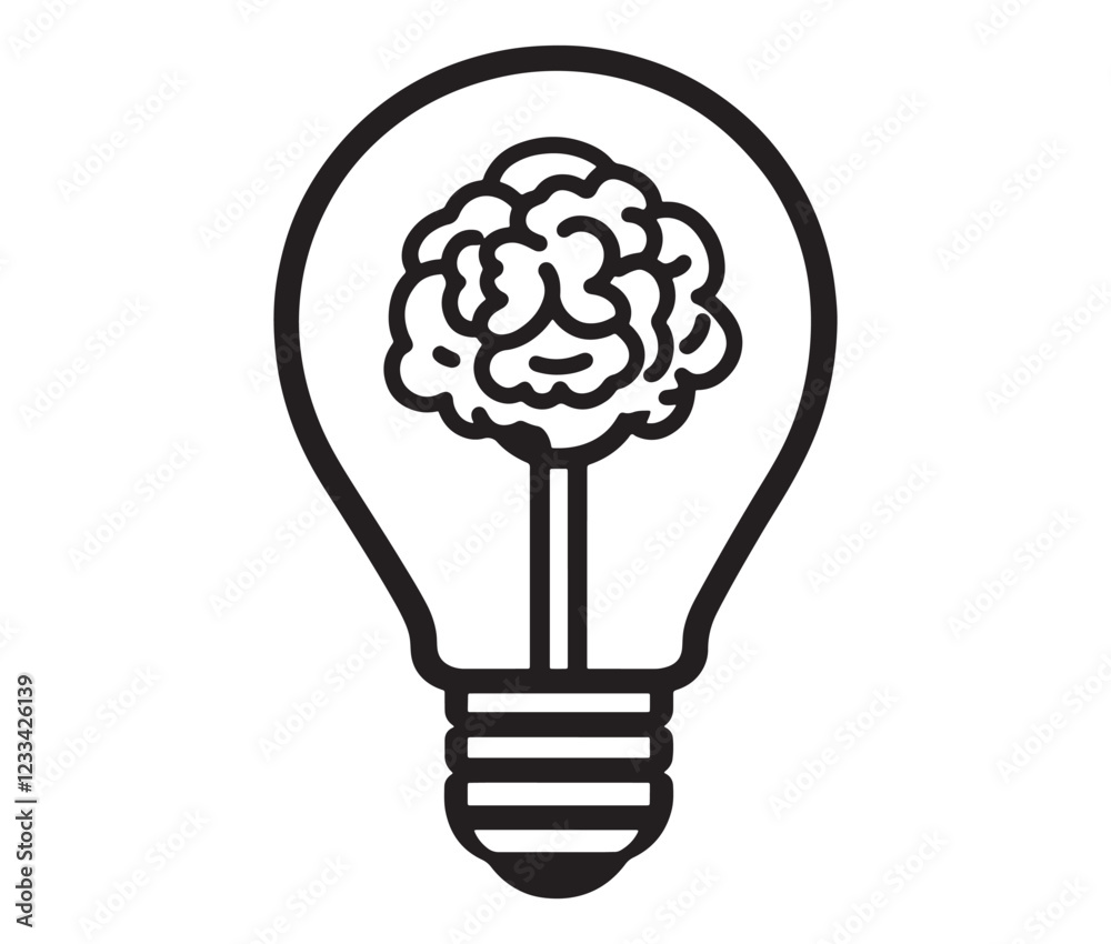 light bulb with brain icon, bulb with brain logo light bulb with brain icon, bulb with brain logo