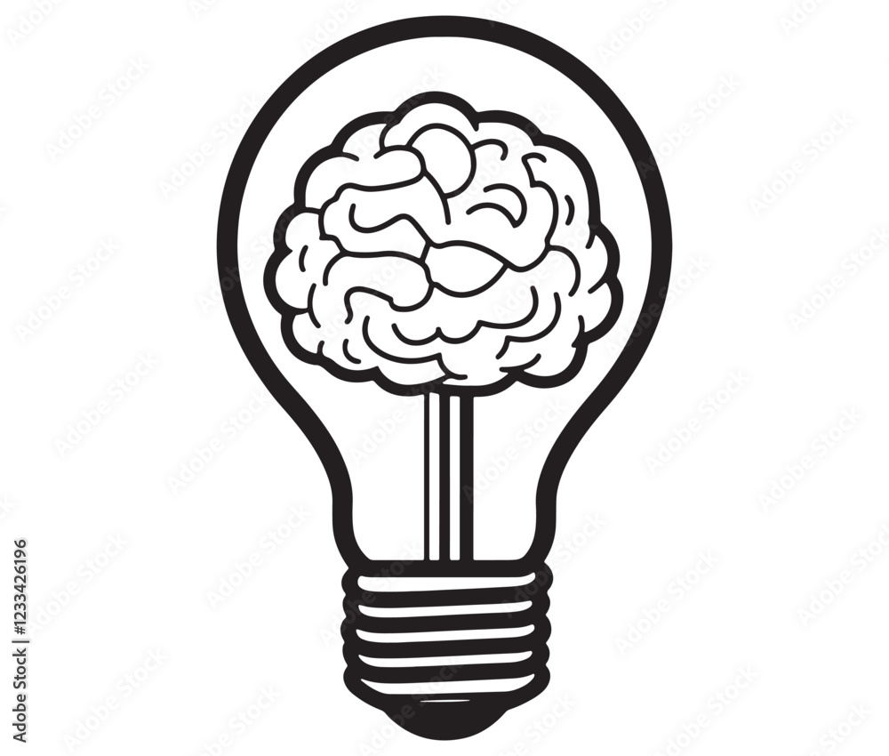 light bulb with brain icon, bulb with brain logo light bulb with brain icon, bulb with brain logo