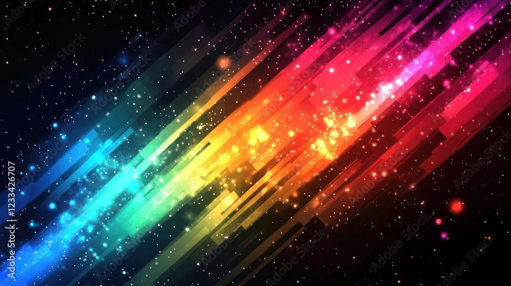 Fototapeta premium Rainbow streaks, cosmic backdrop, digital art, website header
