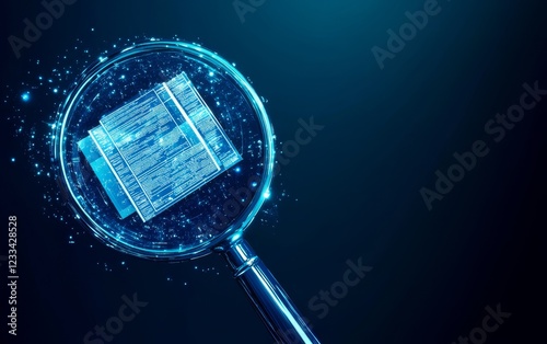 Magnifying glass enlarging digital data file.