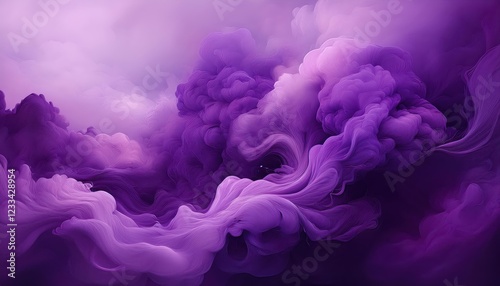 Vibrant Purple Smoke Clouds Transform into an Intricate Web of Abstract Ink Art, Creating a Captivating 3D Rendered Backdrop for Modern Interiors and Digital Design. photo