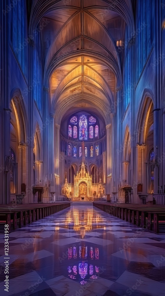 Fototapeta premium Cathedral interior, stained glass