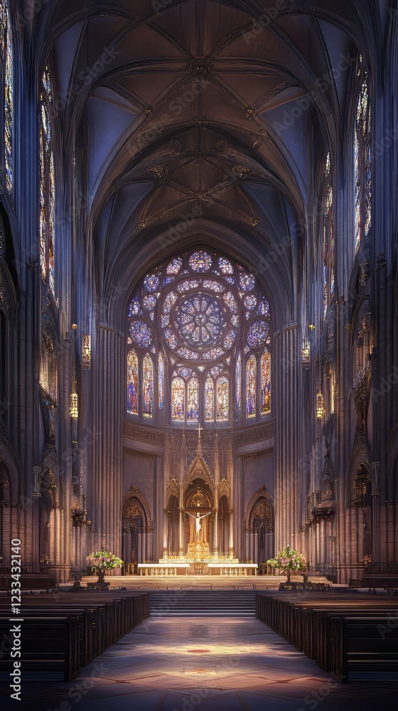 Fototapeta premium Gothic cathedral interior, serene light