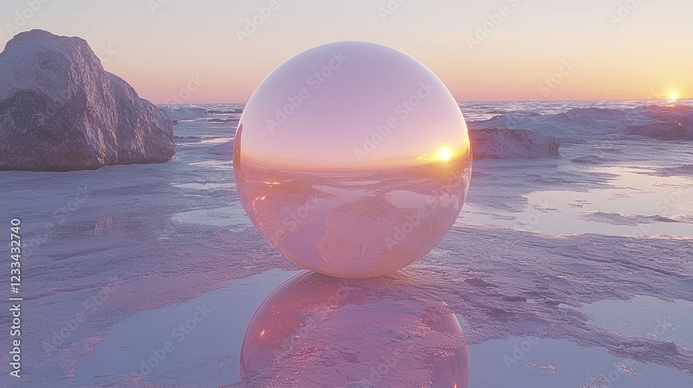 Sunset Sphere on a Serene Beach