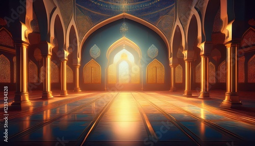 Radiant Ramadan Mubarak Backdrop with Traditional Minarets and Colorful Lanterns  Celebrating the Holy Months Spirit under a Starlit Sky  Filling the Evening Air with Vibrant Colors and Festive