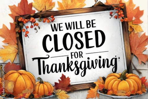 Cozy Thanksgiving Closure Sign with Autumn Decor
