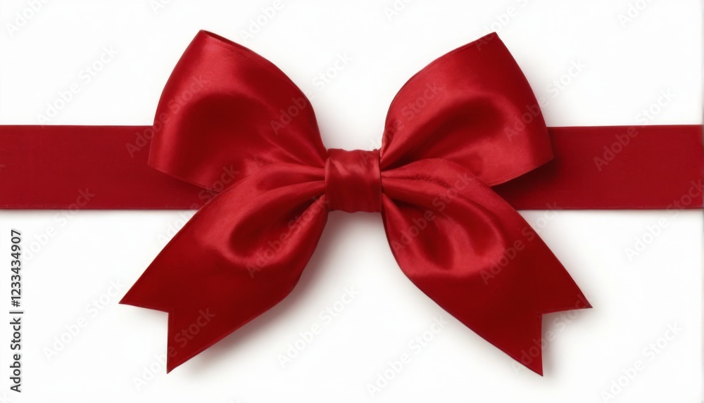 Fototapeta premium Red Satin Ribbon with Symmetrical Bow on White Background in CloseUp