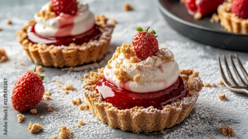 a sand tart with raspberry curd, crumble strawberry, chili and merengue on a concrete background simple a sand tart with raspberry curd, crumble strawberry, chili and merengue on a concrete background simple