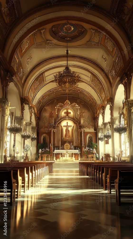 Fototapeta premium Ornate church interior bathed in light