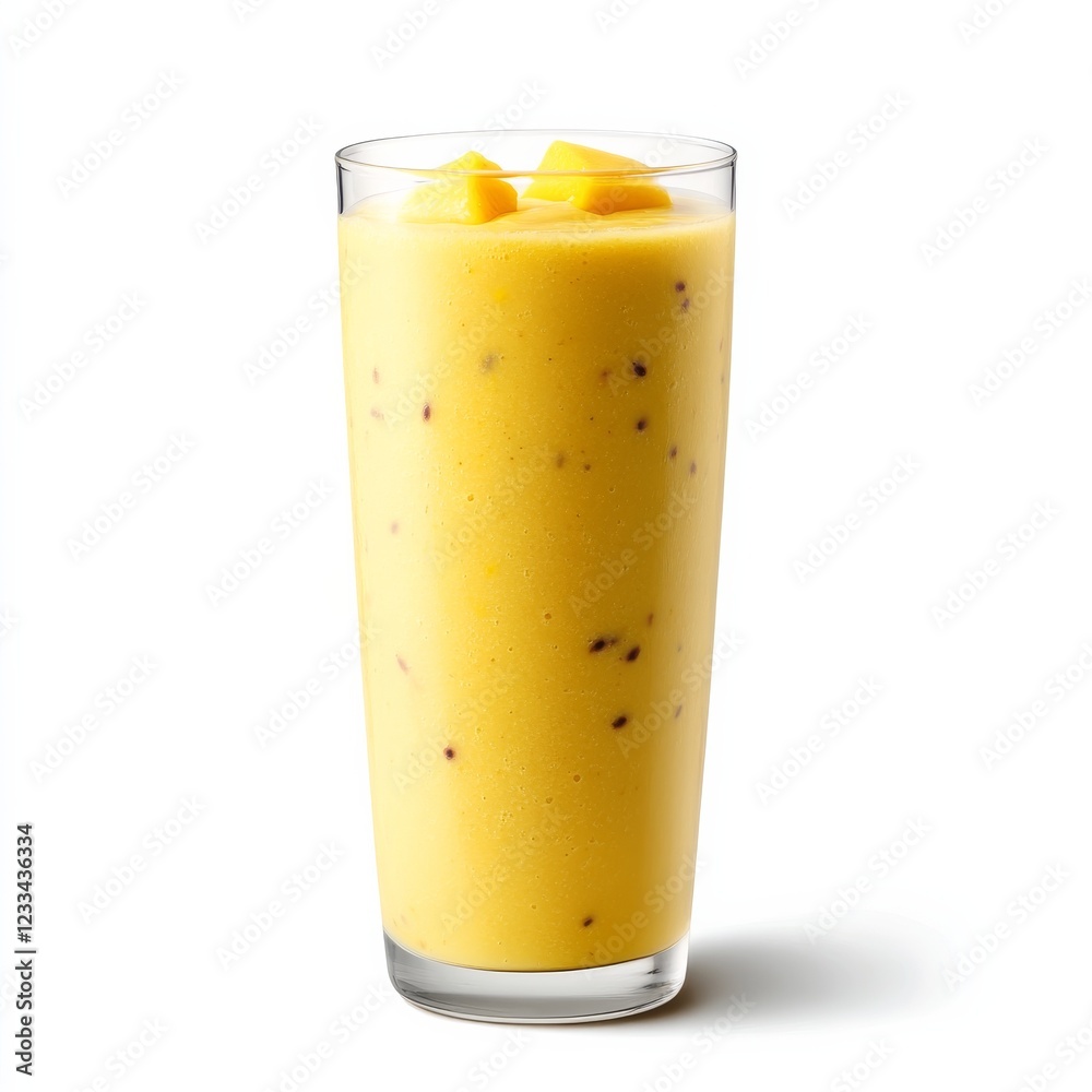 A refreshing mango passionfruit smoothie in a tall glass, isolated white background, minimalistic art style A refreshing mango passionfruit smoothie in a tall glass, isolated white background, minimalistic art style