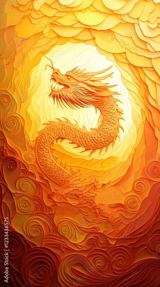 Obraz premium Red and yellow traditional style architectural paper cut poster background