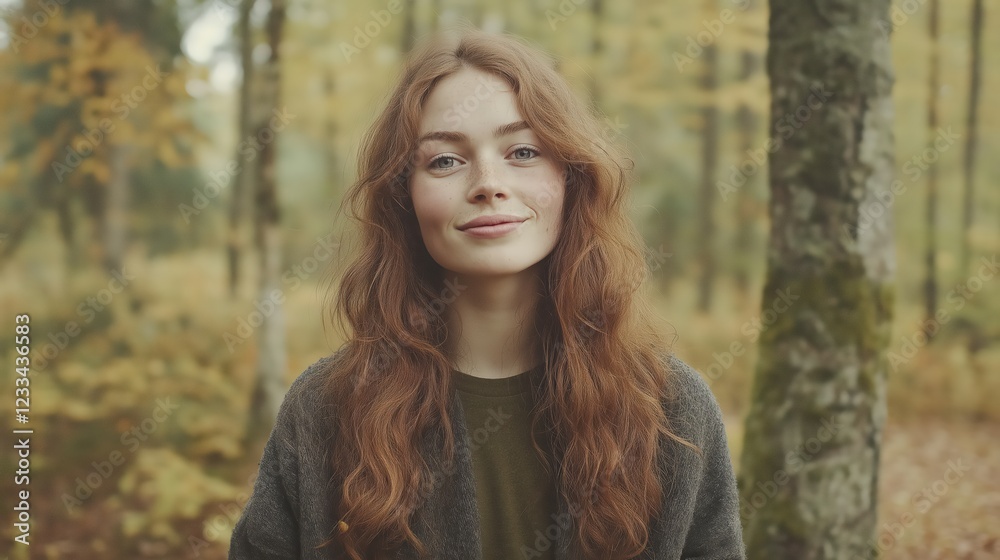 Smiling Redhead Woman In Autumn Forest Smiling Redhead Woman In Autumn Forest