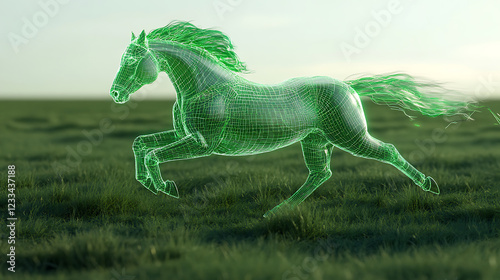 Digital Horse Running Across Green Field photo