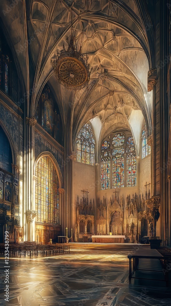 Obraz premium Sunlit Gothic church interior