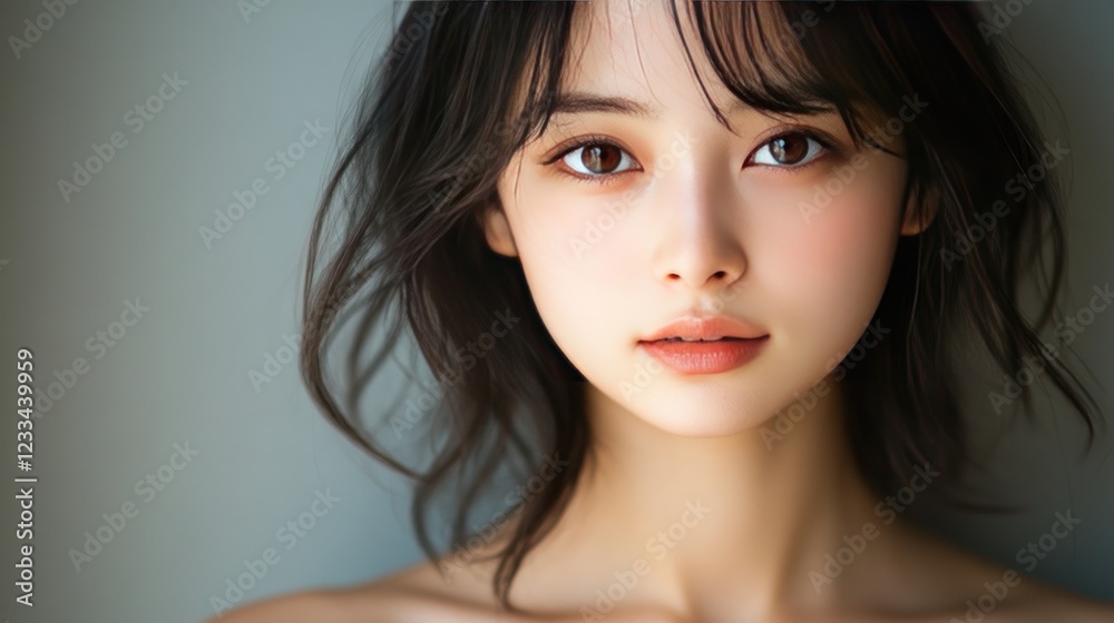 Close-up Portrait of a Young Woman with Dark Hair Close-up Portrait of a Young Woman with Dark Hair