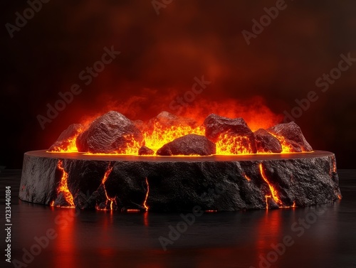 Stunning lava rocks form podium on an erupting volcano.