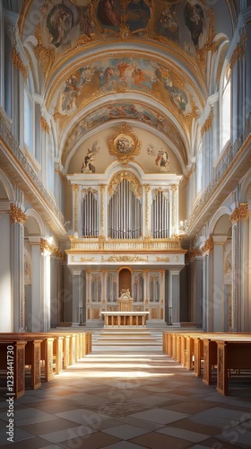 Ornate church interior with pipe organ