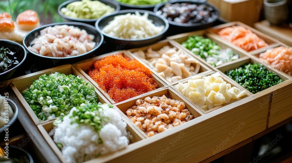 Sushi Bar Buffet: Fresh Seafood and Vegetable Delights Sushi Bar Buffet: Fresh Seafood and Vegetable Delights