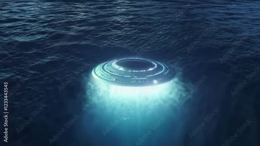 UFO Flying Over the Surface of the Ocean Animation UFO Flying Over the Surface of the Ocean Animation