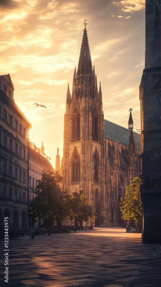 Fototapeta premium Cathedral at sunrise, city square