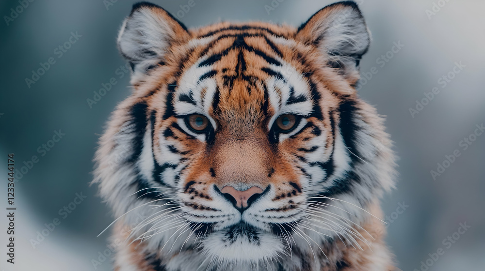 Fototapeta premium Majestic tiger portrait, winter background, wildlife conservation