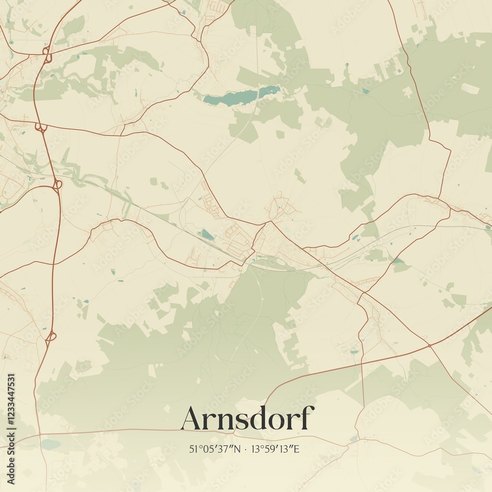 Fototapeta premium Vintage map of Arnsdorf, Germany.