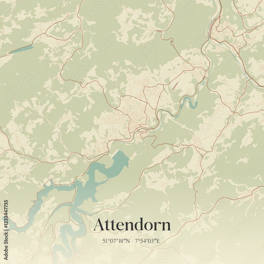 Fototapeta premium Vintage map of Attendorn, Germany.