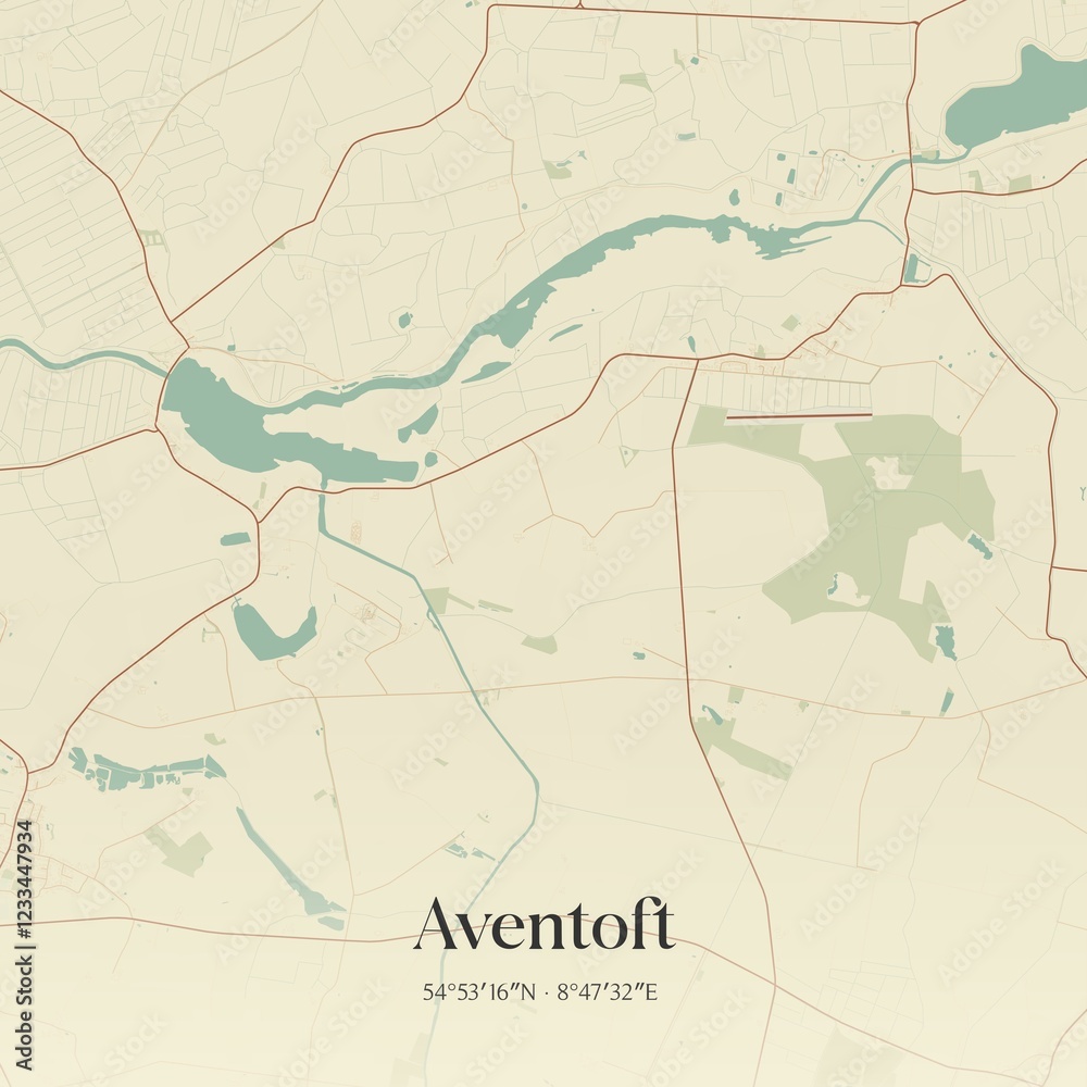 Fototapeta premium Vintage map of Aventoft, Germany.